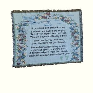 Blue Baby Blanket Afgan Throw "A Precious Gift" Poem and Floral Design